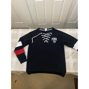 Pink by Victoria’s Secret Black lace up neck sweatshirt ed size Small (Runs Big)